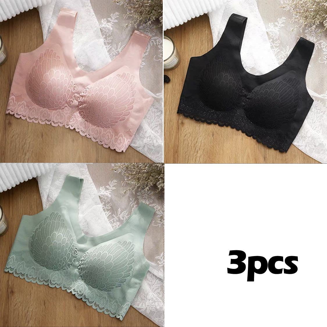 💖👙【M-4XL】🌹🛒【Set od 3 komada】2026. Novi poboljšani udoban čipkani grudnjak u velikim veličinama. (Bešavne, oblikujuće, s antiskliznim naramenicama)