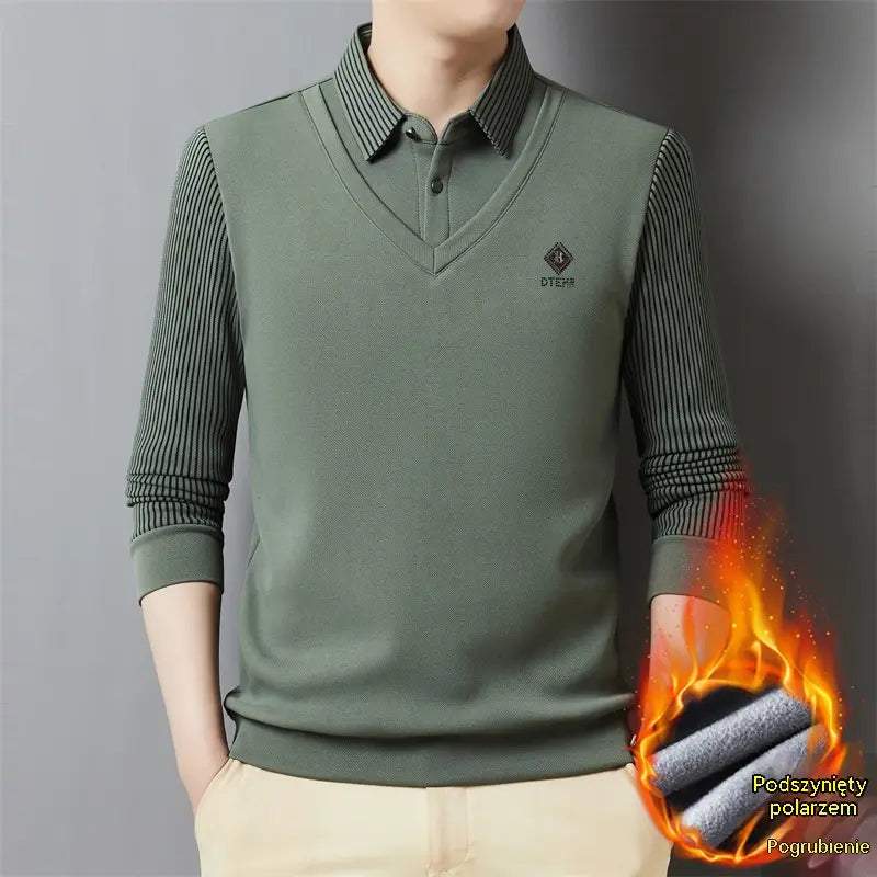 👔🔥【M-4XL】Nowa męska koszulka polo w średnim wieku, zimowa, plus size, z kołnierzykiem i podszewką z polaru.