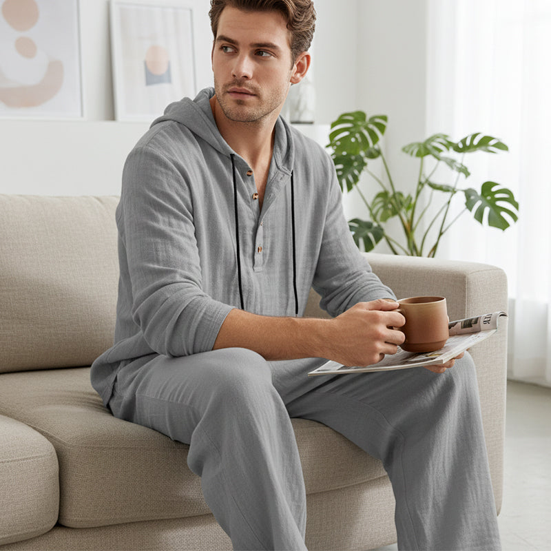 🔥【Ograničena ponuda – šokantnih 50% popusta!】Muški casual komplet — majica s kapuljačom + široke hlače, izrađeni od prozračnog i udobnog lanenog materijala ✅️ Plaćanje pouzećem