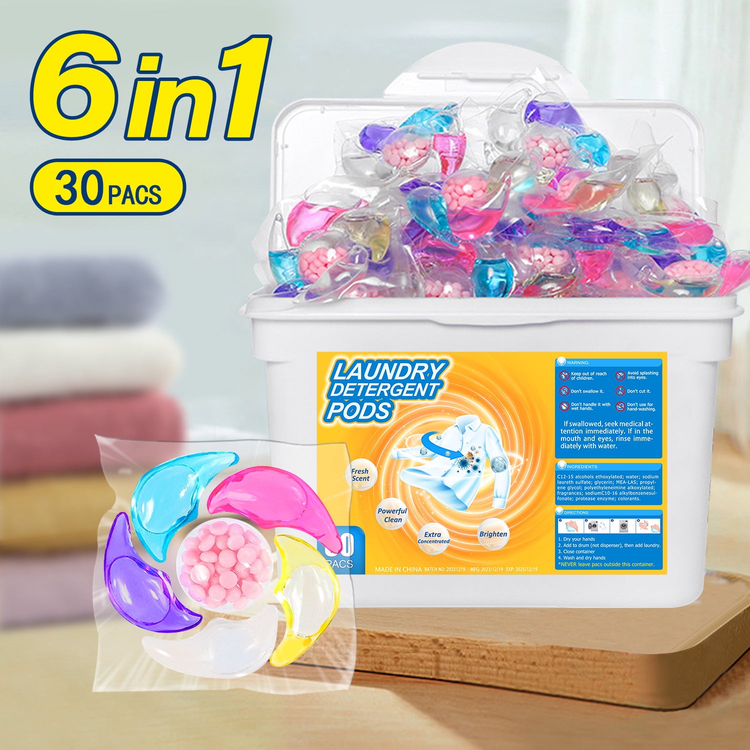 ✨👚【60 komada】✨ Iznimno velika kanta 6 u 1 mirisne kuglice za pranje rublja za uklanjanje mrlja i ostavljanje mirisa, zaglađivanje i uklanjanje grinja i bakterija