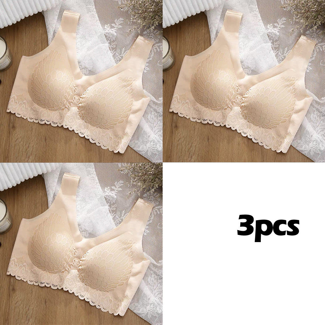💖👙【M-4XL】🌹🛒【Set od 3 komada】2026. Novi poboljšani udoban čipkani grudnjak u velikim veličinama. (Bešavne, oblikujuće, s antiskliznim naramenicama)