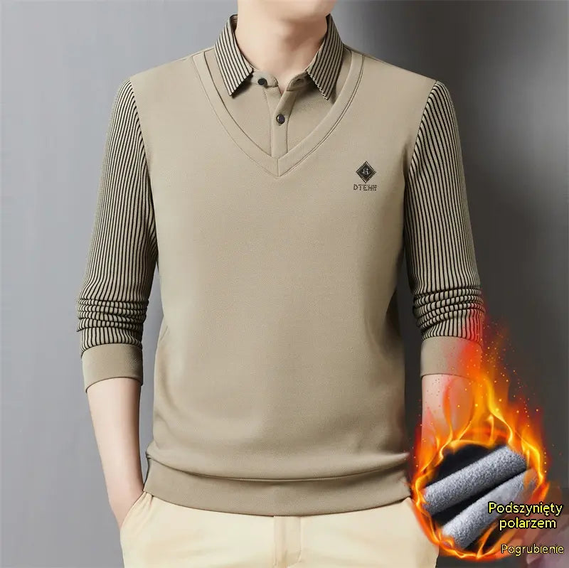 👔🔥【M-4XL】Nowa męska koszulka polo w średnim wieku, zimowa, plus size, z kołnierzykiem i podszewką z polaru.