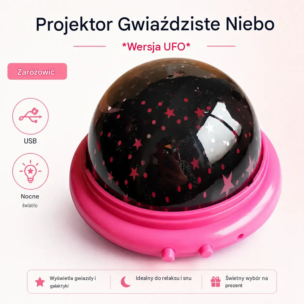 1 sztuka 99zł 🎁Mini lampa projektorowa UFO z rozgwieżdżonym niebem ⎜Światło otoczenia do sypialni💫