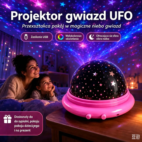 1 sztuka 99zł 🎁Mini lampa projektorowa UFO z rozgwieżdżonym niebem ⎜Światło otoczenia do sypialni💫