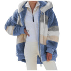 ☃️Ograniczony czas 35% zniżki❄️[S-5XL]  nowa damska kurtka w grube, pluszowe kontrastowe paski