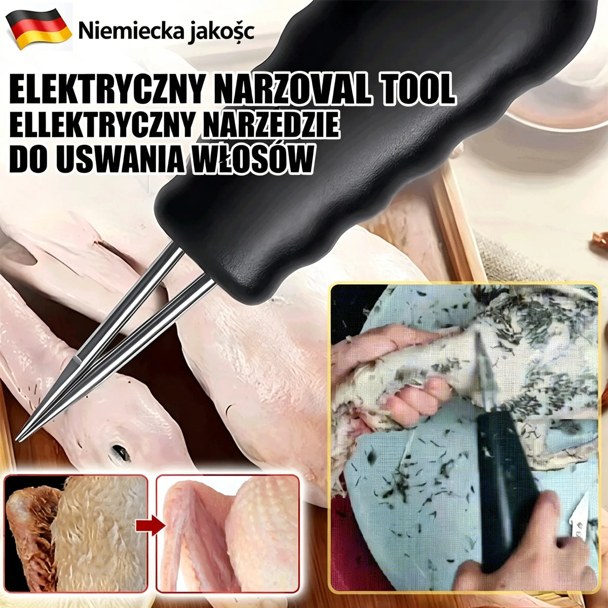 🛒 🦆【Kup 1, drugi GRATIS! - 54.5 zł/szt.】Urządzenie elektryczne do szybkiego usuwania sierści u drobiu-Wysoce skuteczne usuwanie drobnych włosków bez uszkadzania skóry.