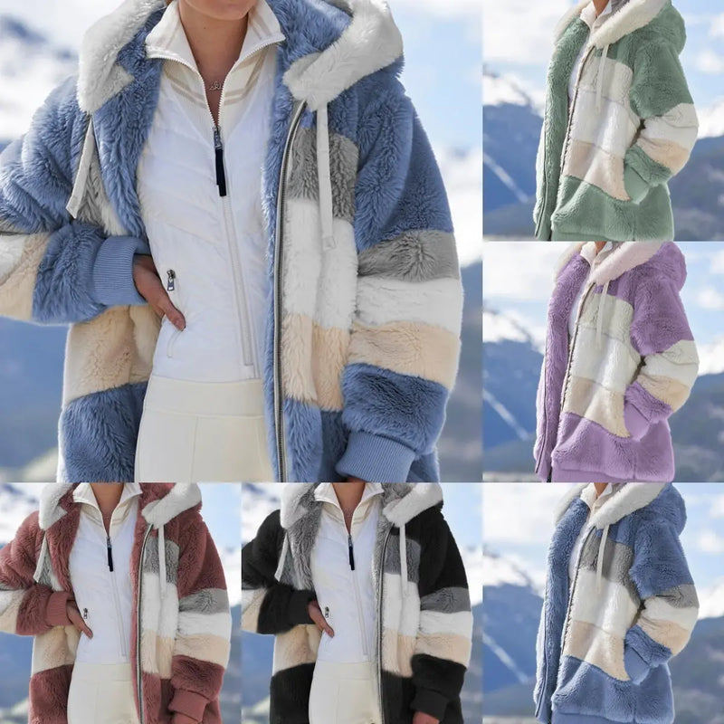 ☃️Ograniczony czas 35% zniżki❄️[S-5XL]  nowa damska kurtka w grube, pluszowe kontrastowe paski