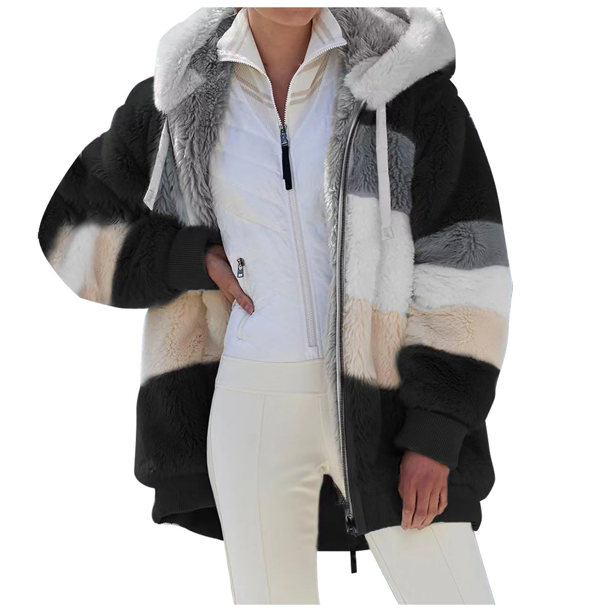 ☃️Ograniczony czas 35% zniżki❄️[S-5XL]  nowa damska kurtka w grube, pluszowe kontrastowe paski
