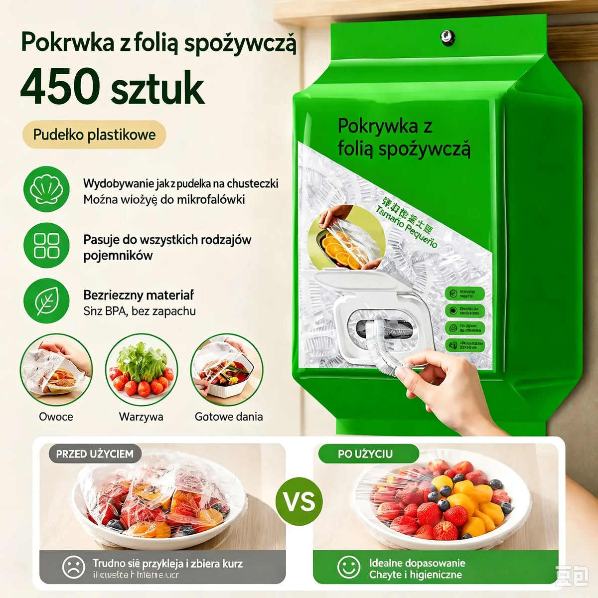 🥗✨ 450 jednorazowych pokrywek do żywności | Elastyczne pokrywki na talerze, miski i pojemniki