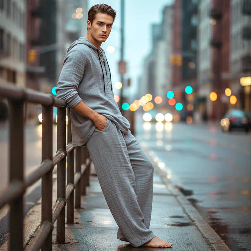 🔥【Ograničena ponuda – šokantnih 50% popusta!】Muški casual komplet — majica s kapuljačom + široke hlače, izrađeni od prozračnog i udobnog lanenog materijala ✅️ Plaćanje pouzećem