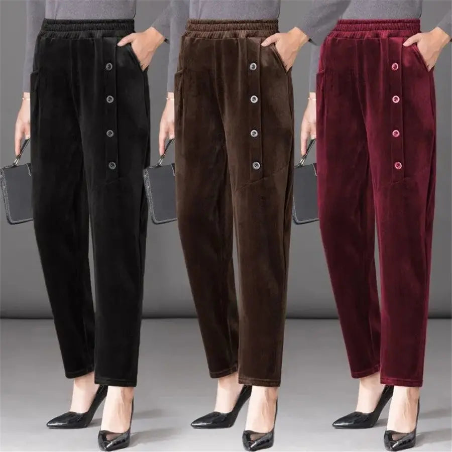 💕【XL-5XL】Aksamitne spodnie damskie zapinane na guziki