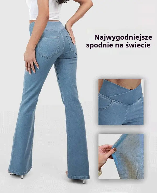 🔥Hit Sprzedaży 【Rabat 50%】👖【XS-4XL】Wysokiej talii dżinsy szerokie nogawki, modelujące pośladki