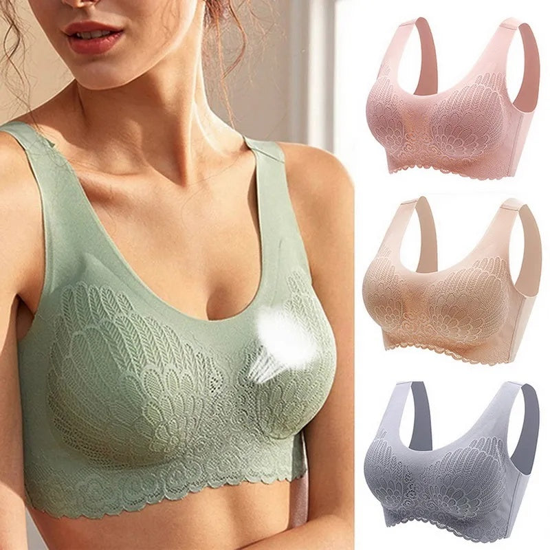 💖👙【M-4XL】🌹🛒【Set od 3 komada】2026. Novi poboljšani udoban čipkani grudnjak u velikim veličinama. (Bešavne, oblikujuće, s antiskliznim naramenicama)