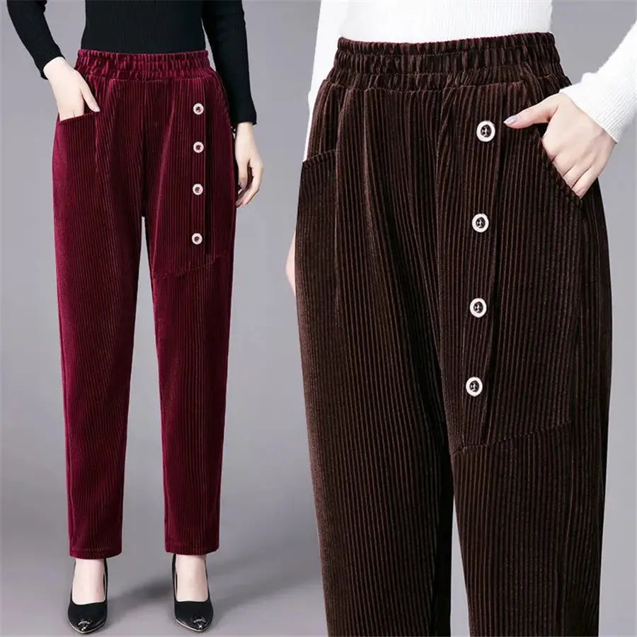 💕【XL-5XL】Aksamitne spodnie damskie zapinane na guziki