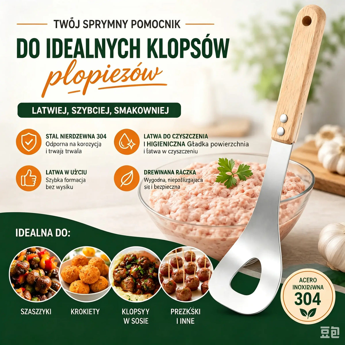 🍖 [Opakowanie 2 szt.] Forma do klopsików ze stali nierdzewnej 304 🥄