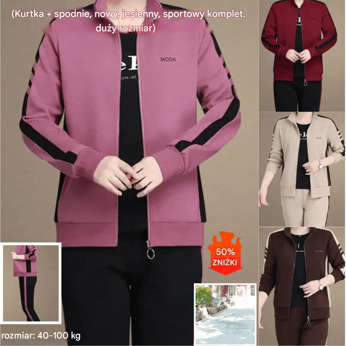 🔥【50% zniżki】🔥【M-5XL】【Kurtka + spodnie】😍 Nowy wiosenny zestaw odzieży sportowej na co dzień, duże rozmiary