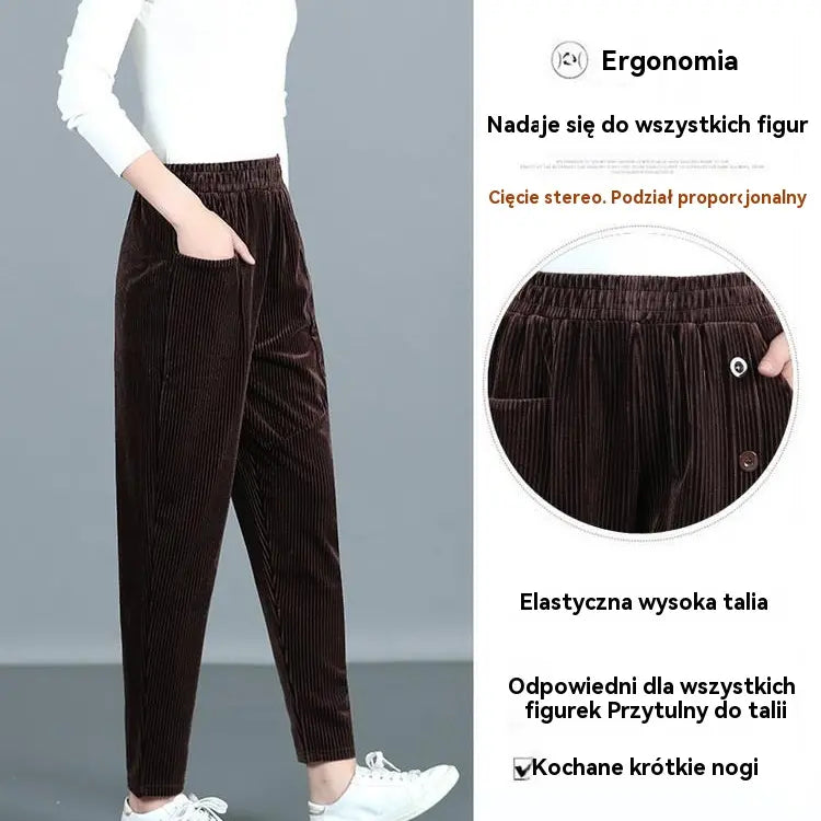 💕【XL-5XL】Aksamitne spodnie damskie zapinane na guziki