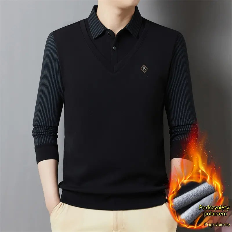 👔🔥【M-4XL】Nowa męska koszulka polo w średnim wieku, zimowa, plus size, z kołnierzykiem i podszewką z polaru.