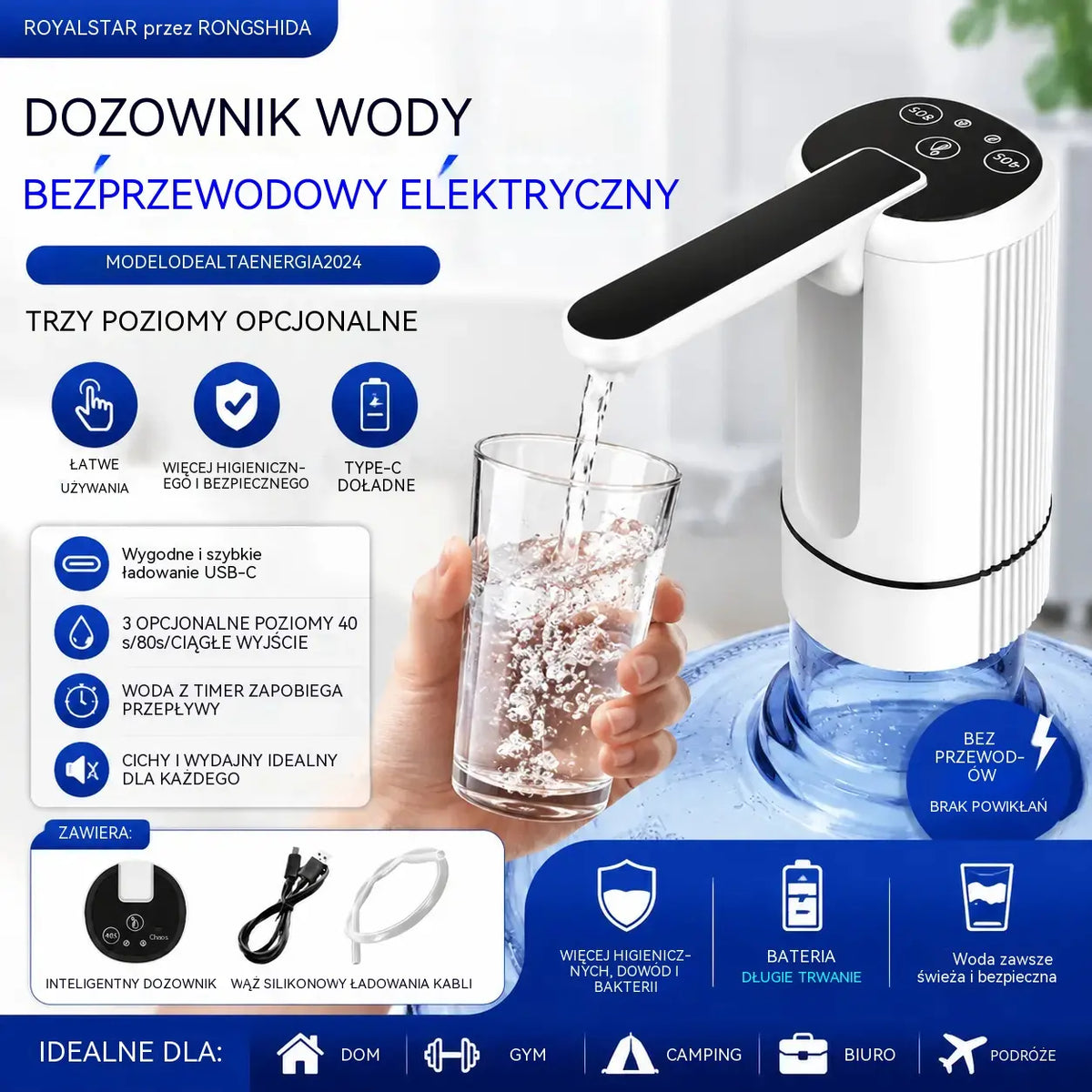 💧⚡Samozasysająca elektryczna pompa wodna do wody butelkowanej, z 3 regulowanymi ustawieniami timera.