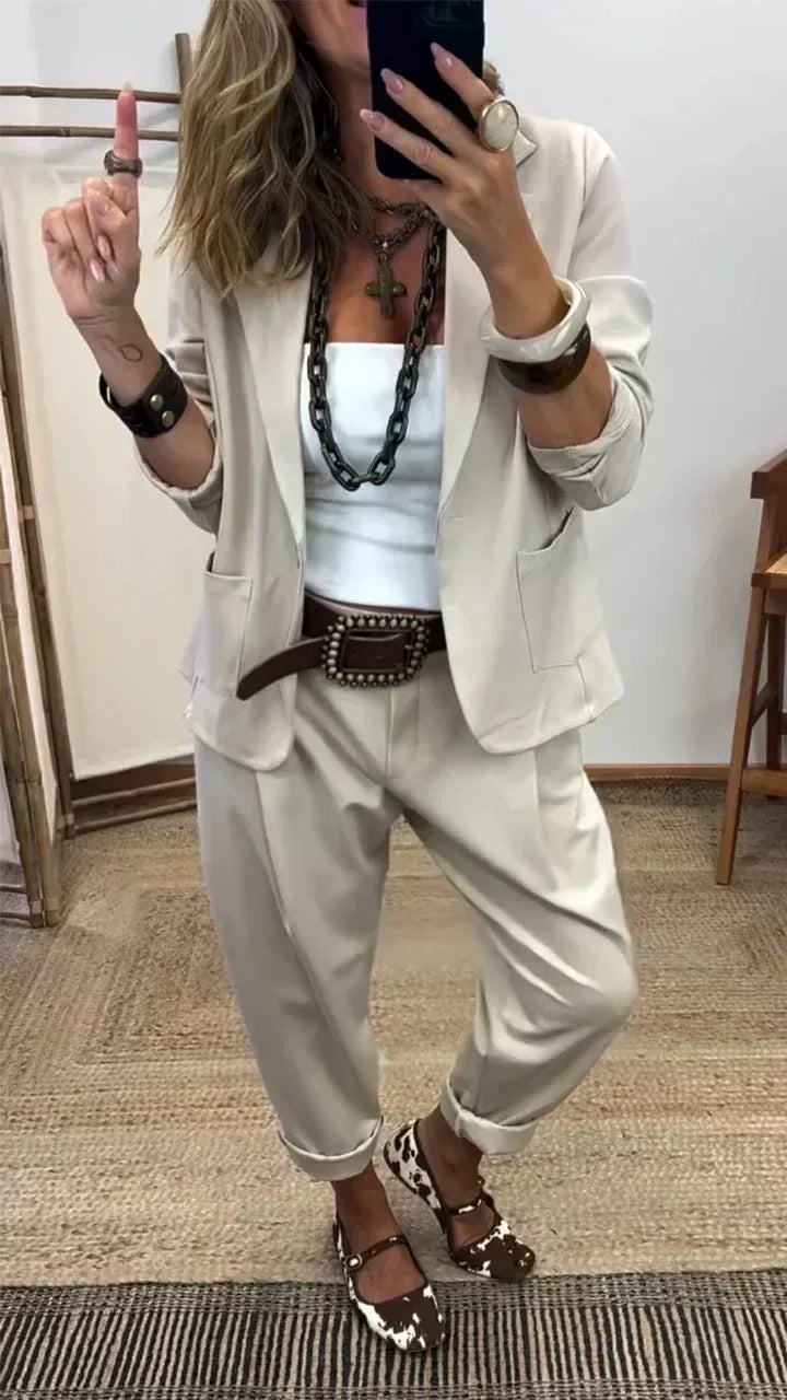 🔥Hit Sprzedaży 【Rabat 50%】💎Komplet marynarki i spodni damskich z klapami - dopasowany krój, miękki materiał👖✨【40-100 kg】
