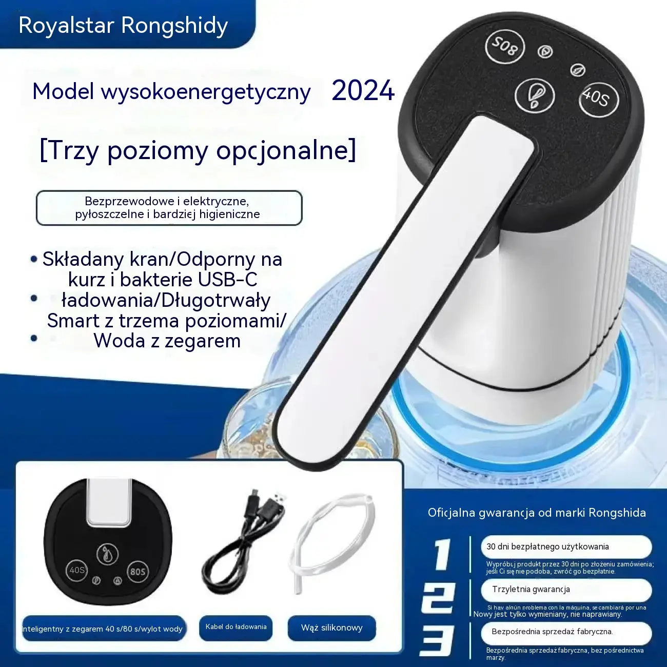 💧⚡Samozasysająca elektryczna pompa wodna do wody butelkowanej, z 3 regulowanymi ustawieniami timera.