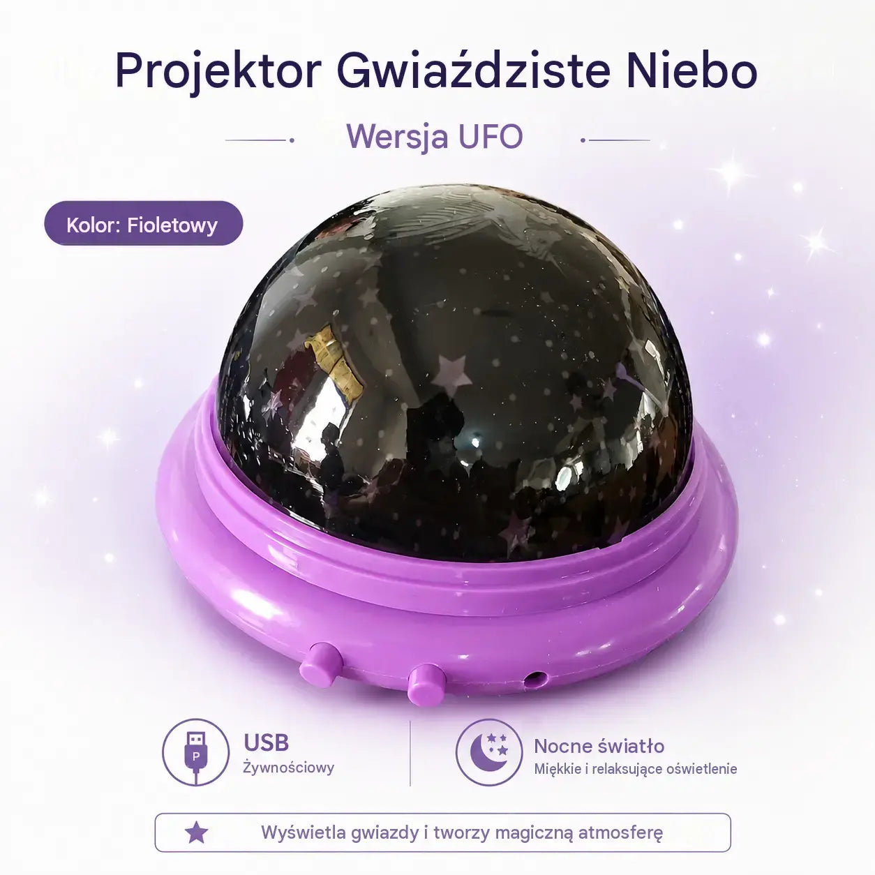 1 sztuka 99zł 🎁Mini lampa projektorowa UFO z rozgwieżdżonym niebem ⎜Światło otoczenia do sypialni💫